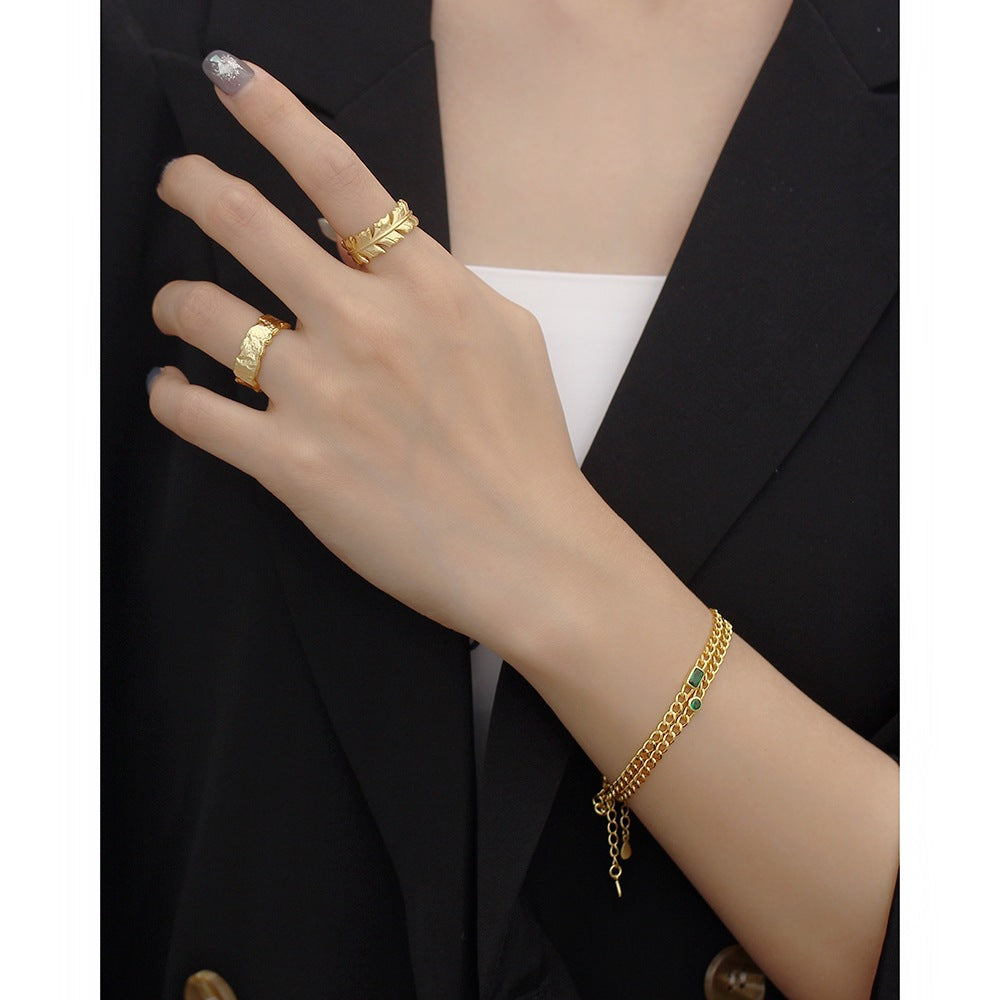 Luxury French-Inspired Geometric S925 Sterling Silver Handcrafted Tank Chain Bracelet with Rhinestone Inlay