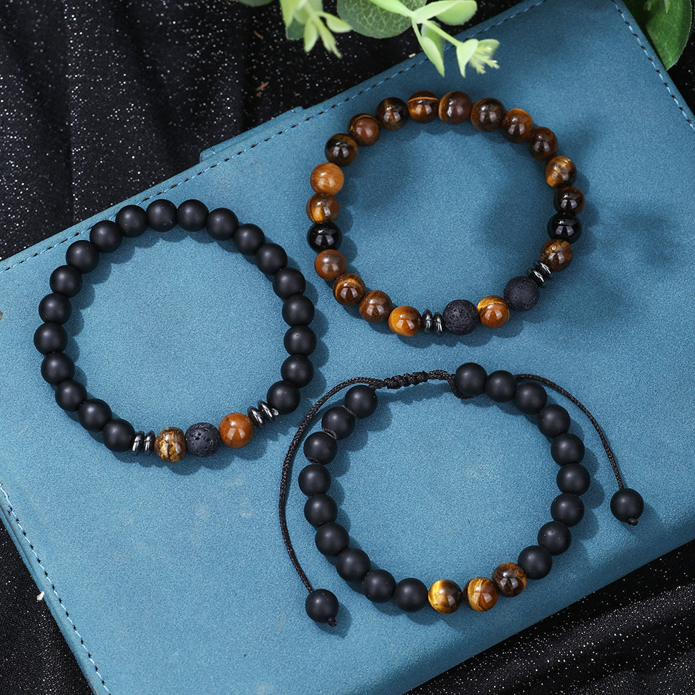 Handmade Geometric Obsidian Beaded Bracelet Set for Men and Women