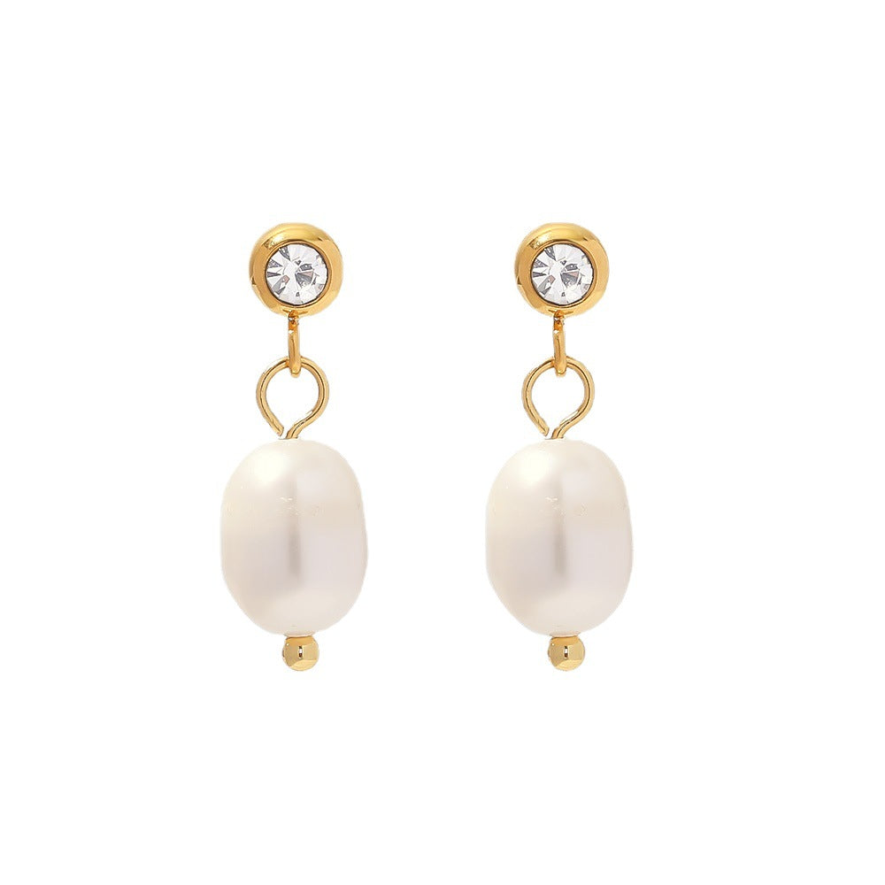 Orecchini a cerchio in stile francese vintage con perle d'acqua dolce ovali geometriche in acciaio inossidabile placcato oro 18 carati da donna
