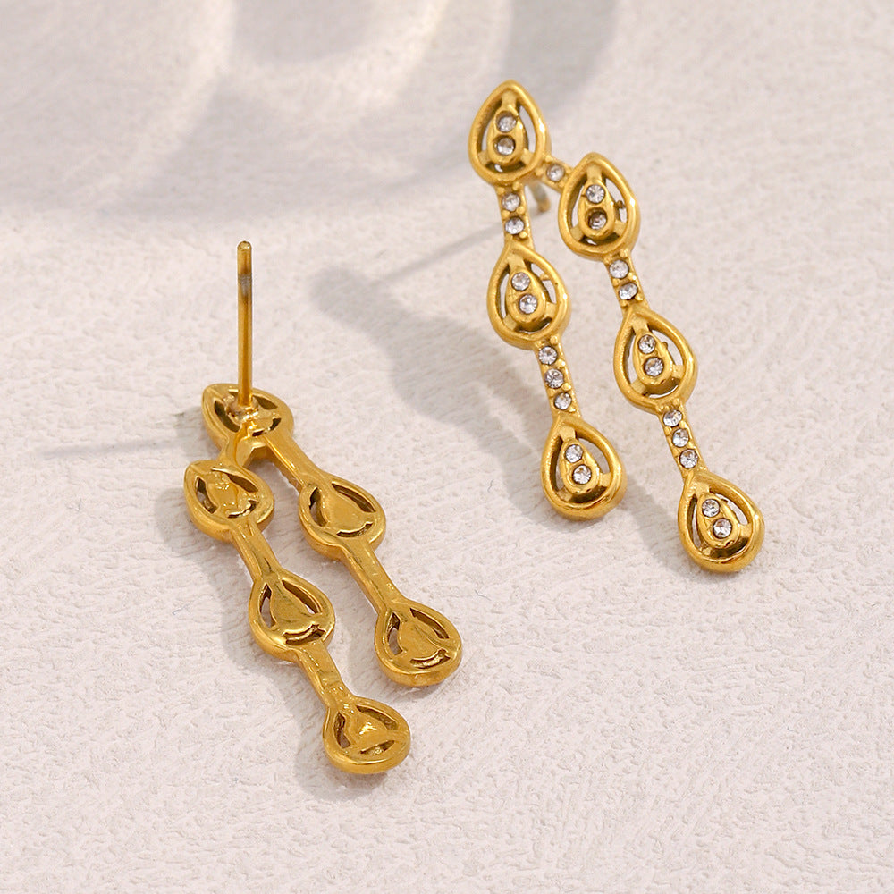 Orecchini minimalisti in acciaio inossidabile a forma di goccia con placcatura in oro 18K e zirconia cubica