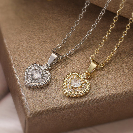Collar minimalista de cobre con forma de corazón, chapado en oro real e incrustaciones de circonitas para mujer