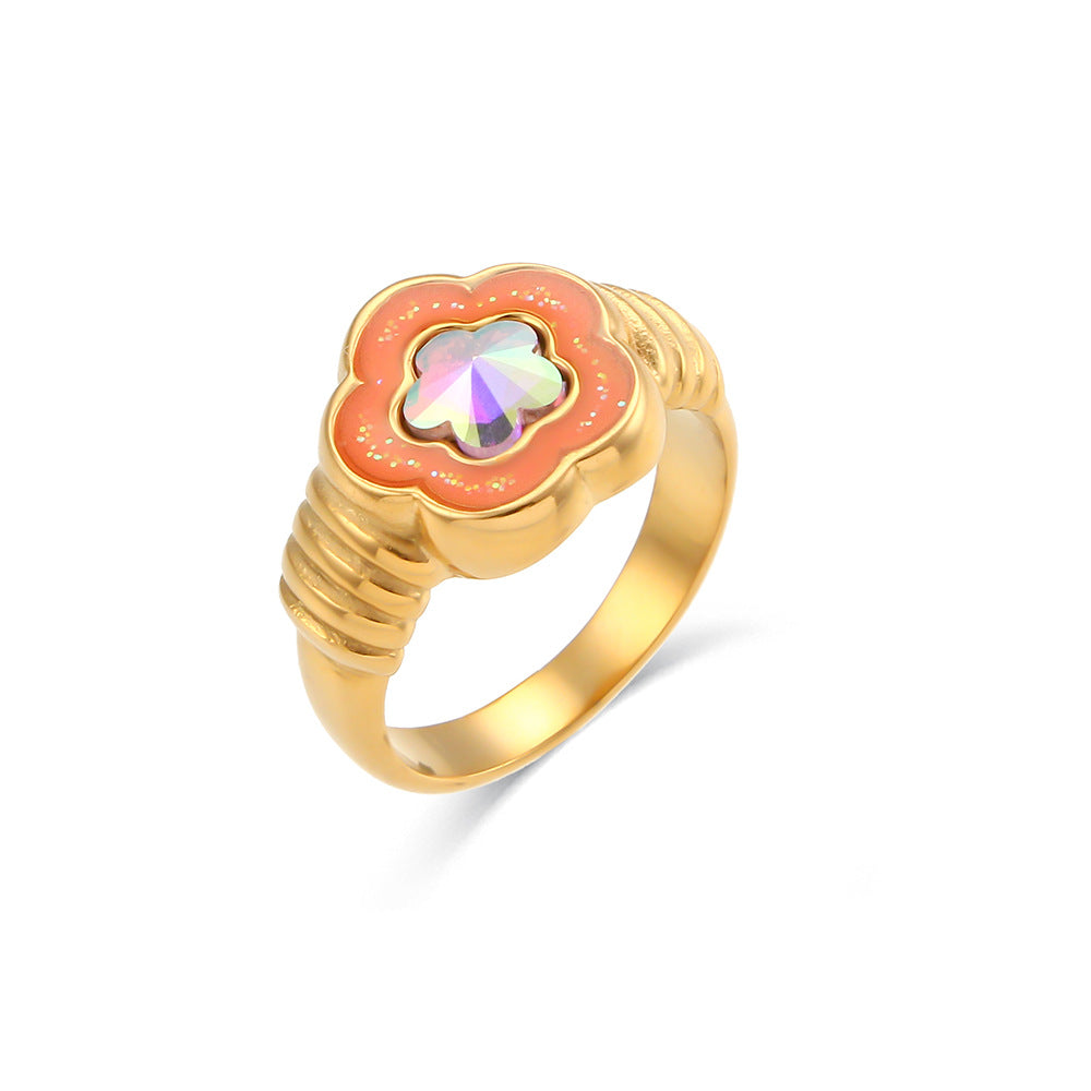 Elegant Butterfly-Shaped Stainless Steel Ring with Rhinestone Accents and Enamel Finish for Women