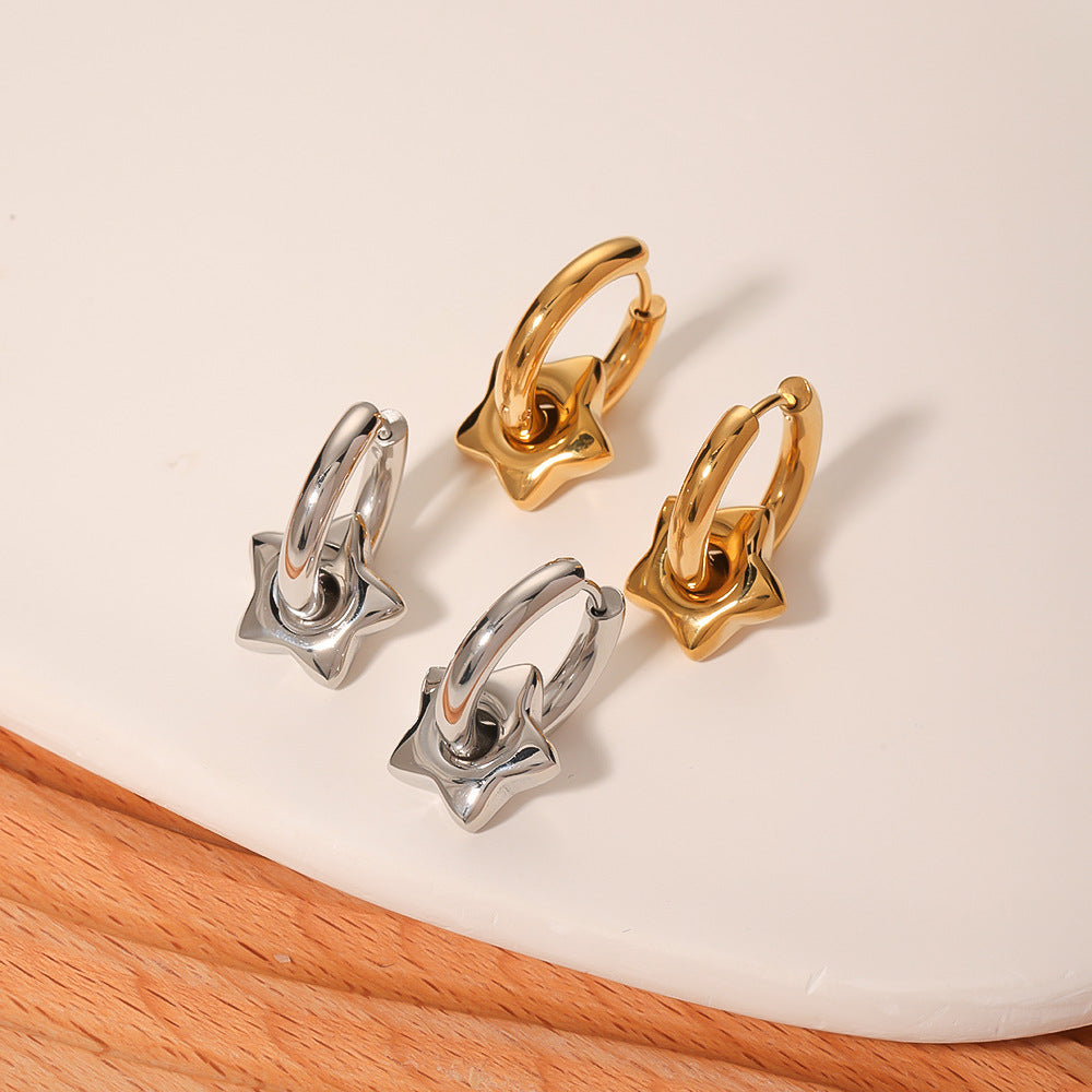 Orecchini a Stella Geometrici Vintage in Acciaio Inossidabile con Placcatura in Oro 18K da Donna