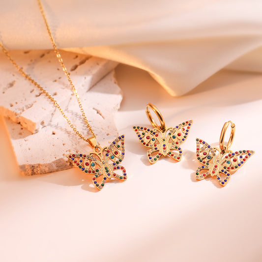Minimalist Butterfly Pendant Necklace for Women Made of Titanium Steel with 18K Gold Plating and Zircon Inlay