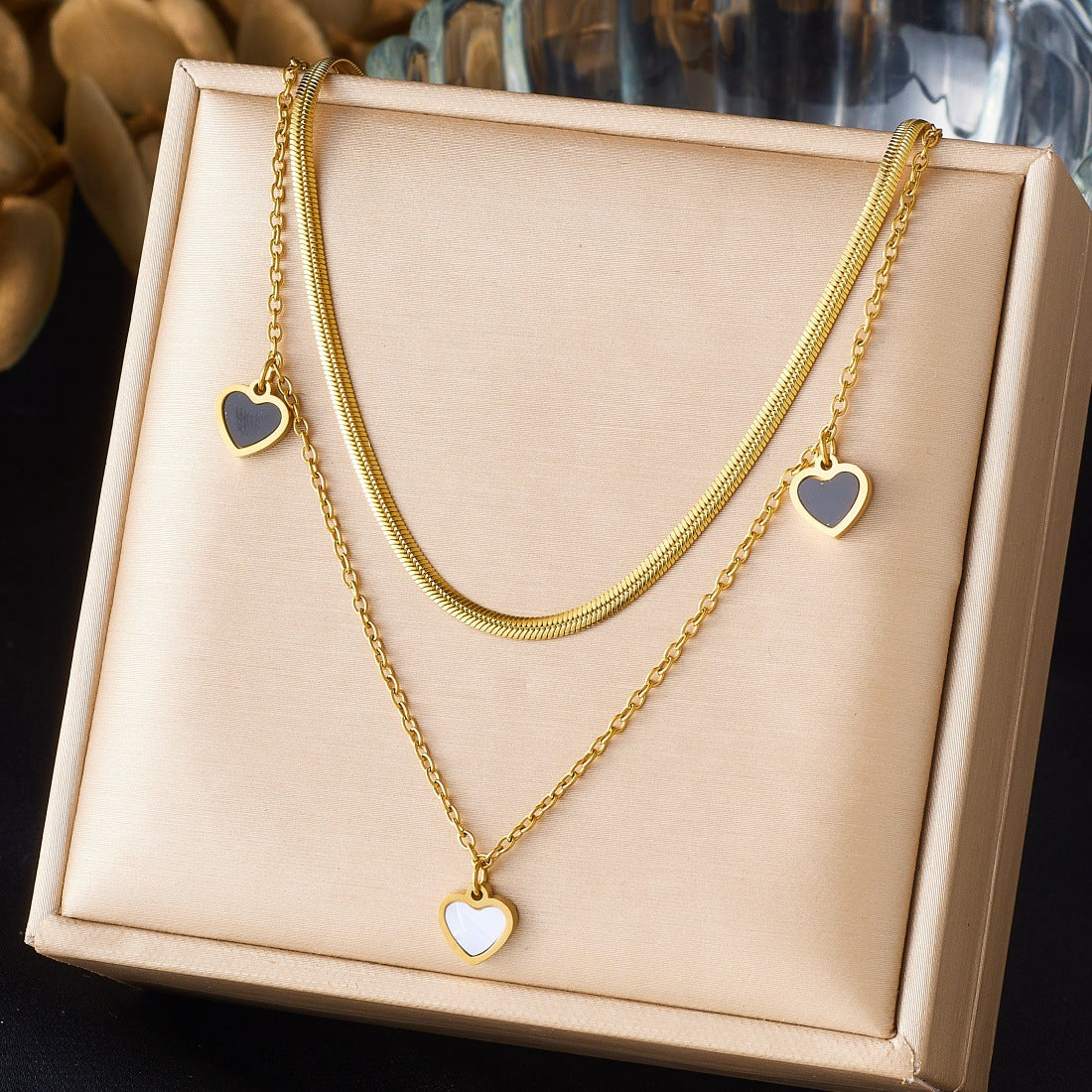 Minimalist Gold Plated Heart Stainless Steel Double Layer Necklace for Women