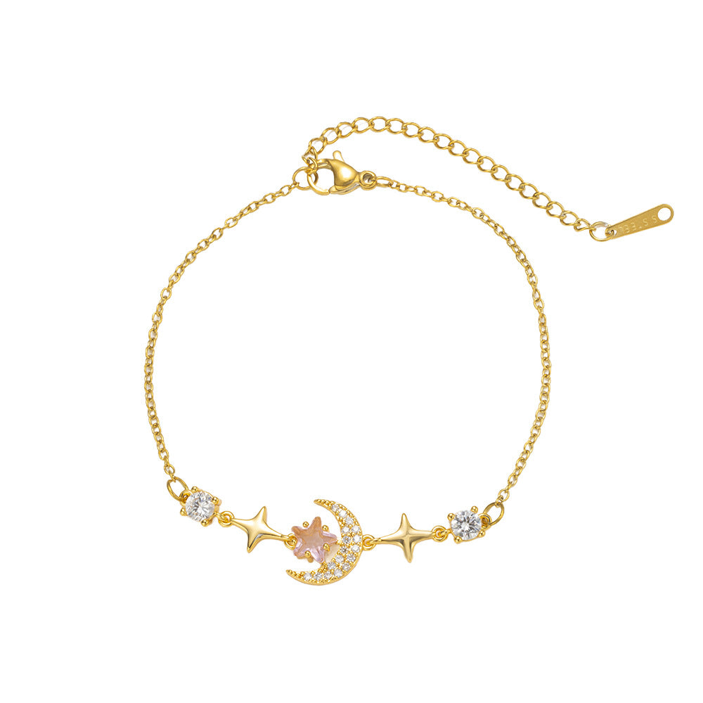 Minimalist Luxury Star-Shaped Titanium Steel Bracelet with Rhinestone Inlay for Women