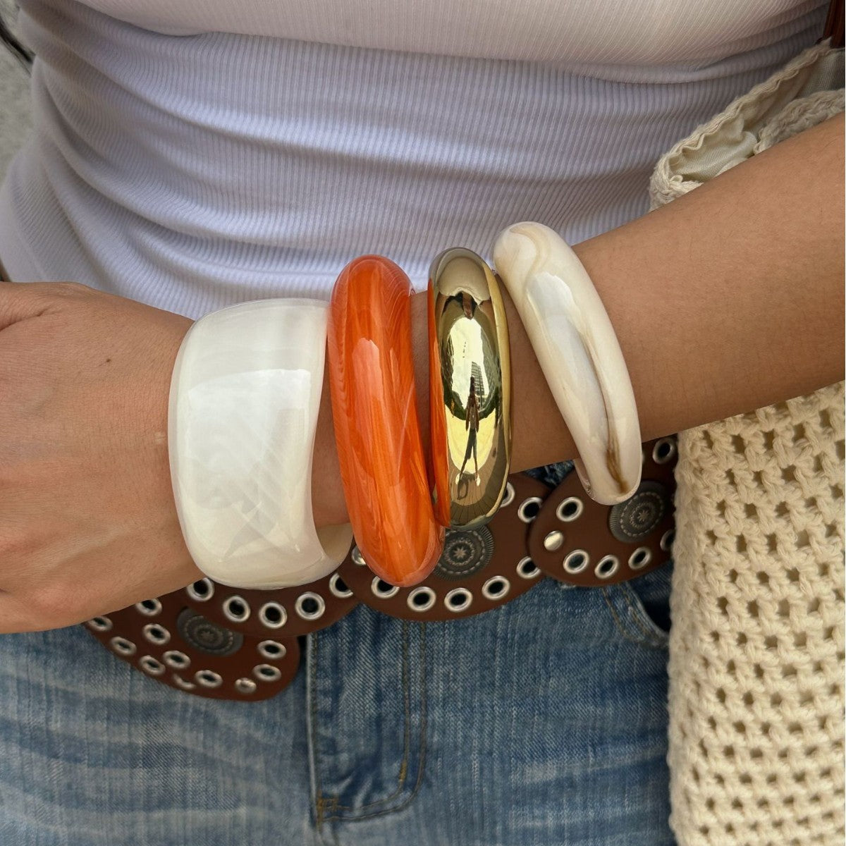 Exaggerated Streetwear Geometric Drip Oil Acrylic Bracelet with Semi-Transparent Orange Gradient