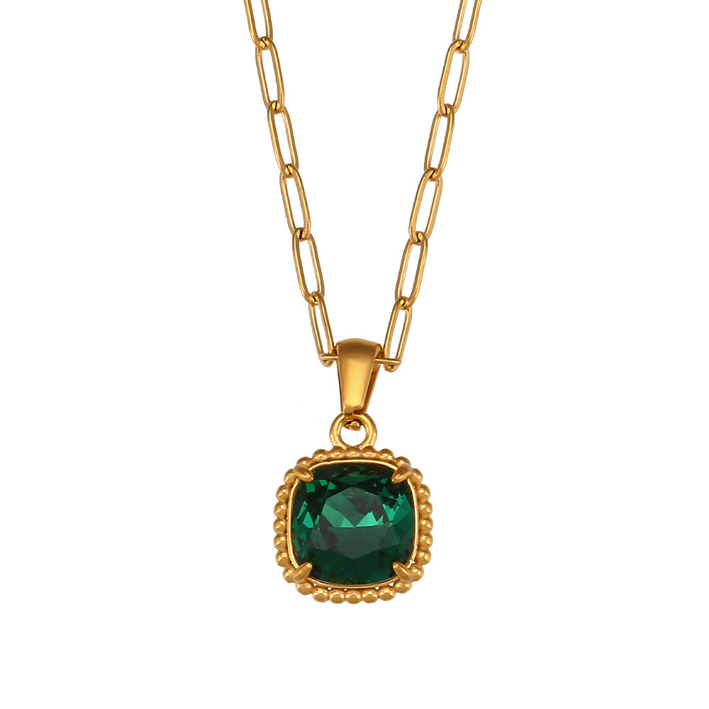 Collana con Pendente Geometrico in Acciaio Inossidabile Stile Retrò con Finitura Placcata da Donna