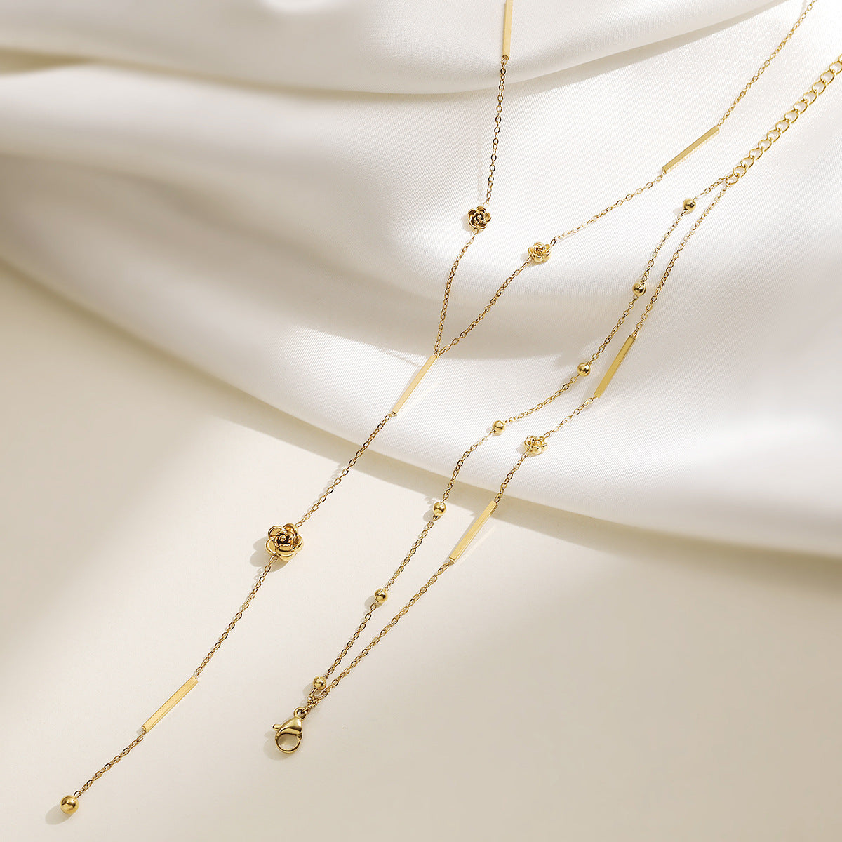 Minimalist Geometric Stainless Steel Rose Tassel Necklace for Women