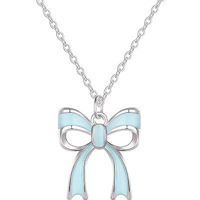 Sweet PVD Stainless Steel Necklace with Alloy Drip Oil Bow Pendant