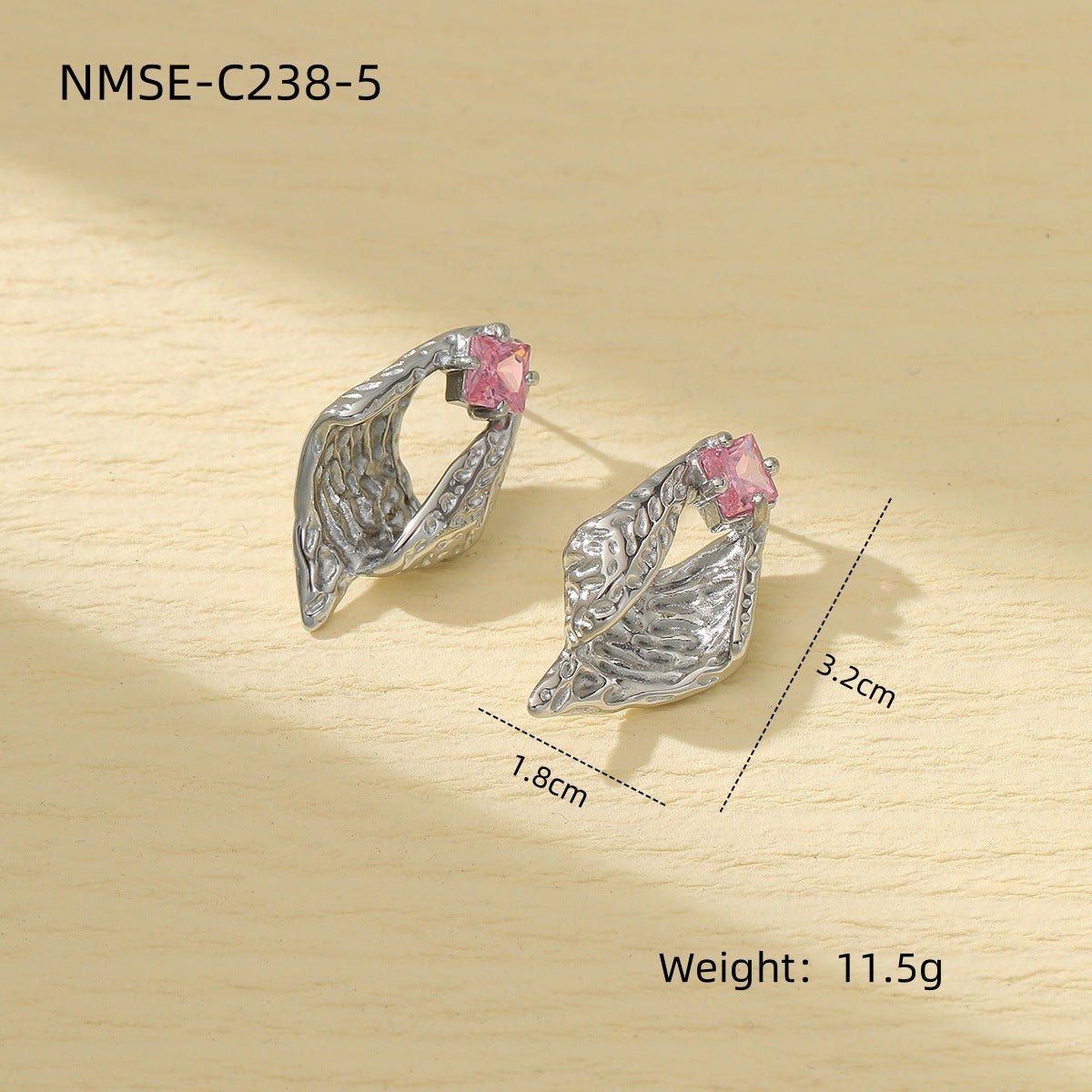 Pendientes vintage de acero titanio con forma de concha geométrica y circonitas incrustadas para mujer