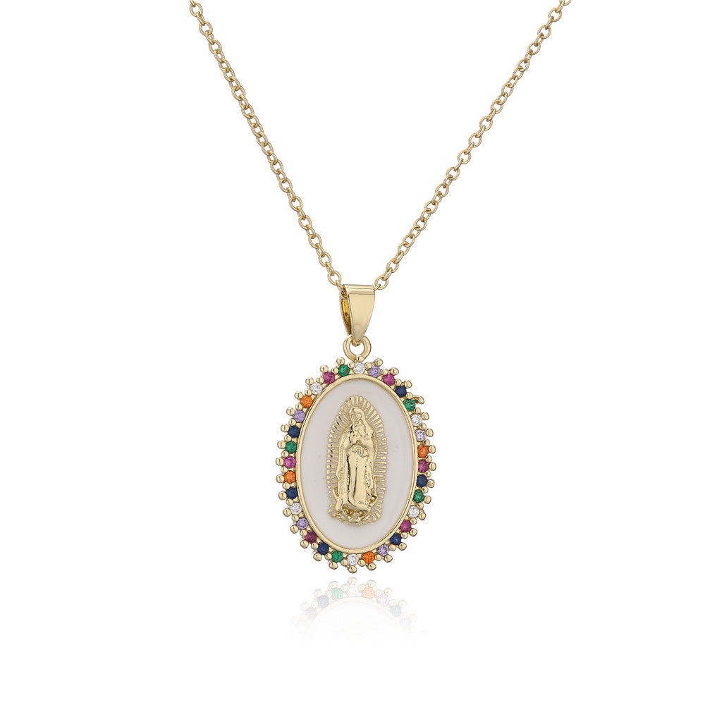 Collana con Pendente Geometrico Irregolare Stile Lusso in Rame Placcato Oro 18K e Finitura Smaltata, con Zirconi su Catena a O