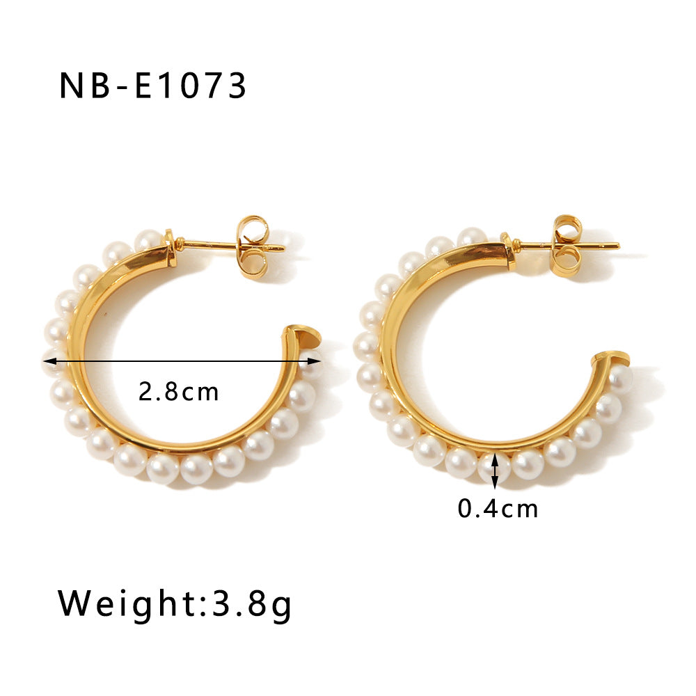 INS Style Geometric Stainless Steel Ear Cuffs with Zirconia and Pearl Accents for Women