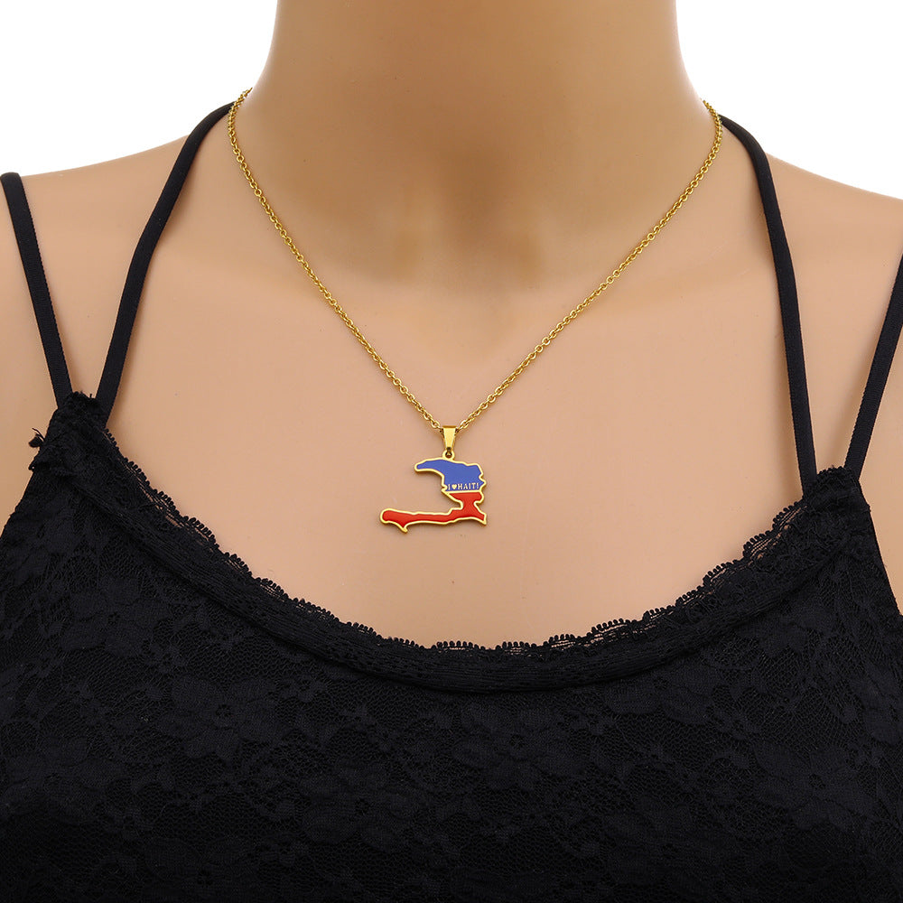 Fashion Geometric Titanium Steel Pendant Necklace with Enamel Finish for Unisex, O-Chain Style