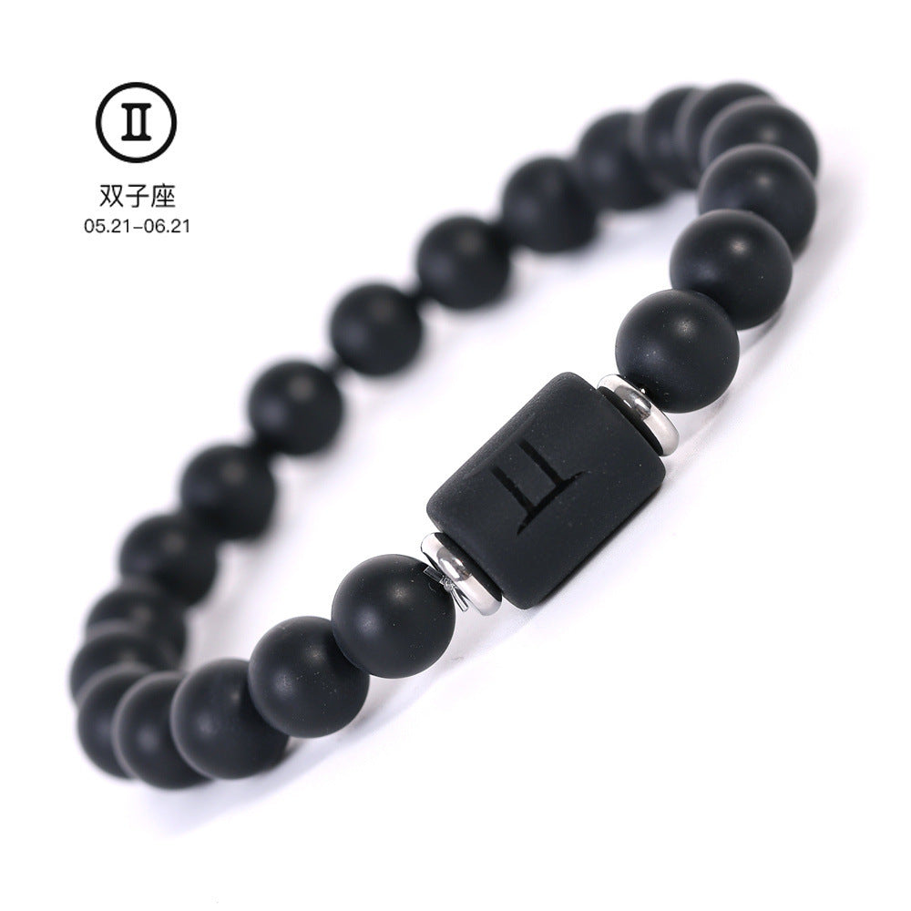 Elegant Business Matte Round Geometric Glass Zodiac Bracelet Unisex Gift