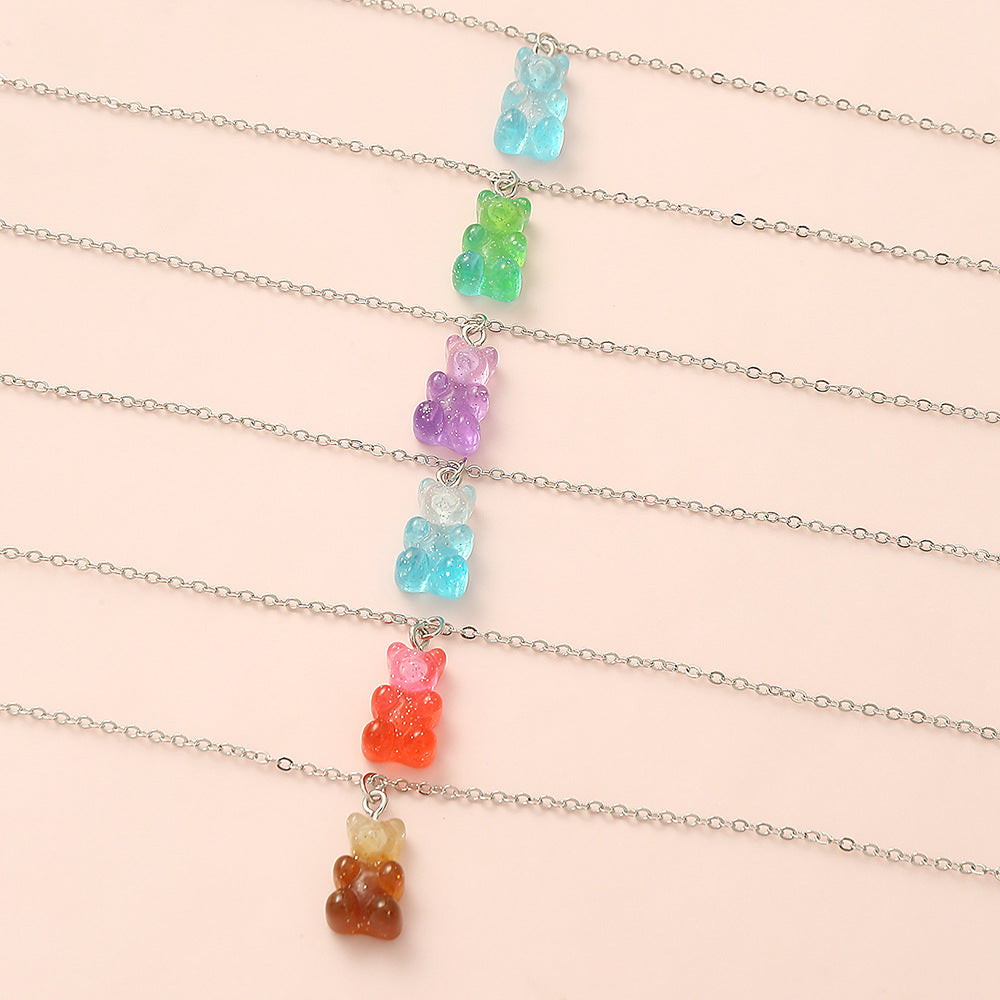 Lindo collar de resina con forma de oso para niñas, colgante minimalista de animal en cadena tipo "box", conjunto de joyas ajustables para niños para viajes y uso diario