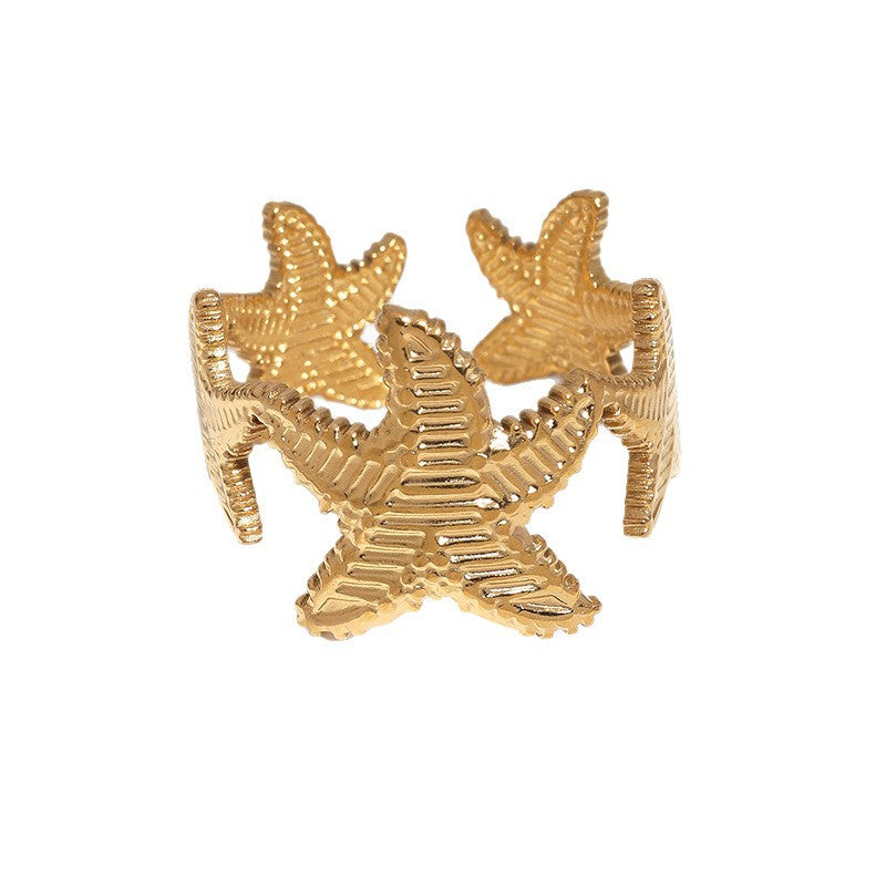 Natural Starfish Stainless Steel Plated Open Ring for Women