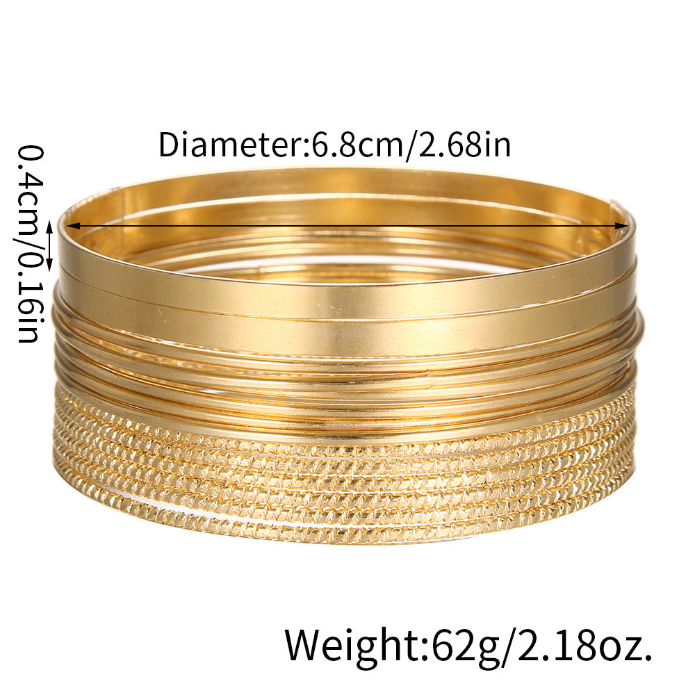 Bohemian Gold Plated Round Geometric Iron Cuff Bracelet Set for Women