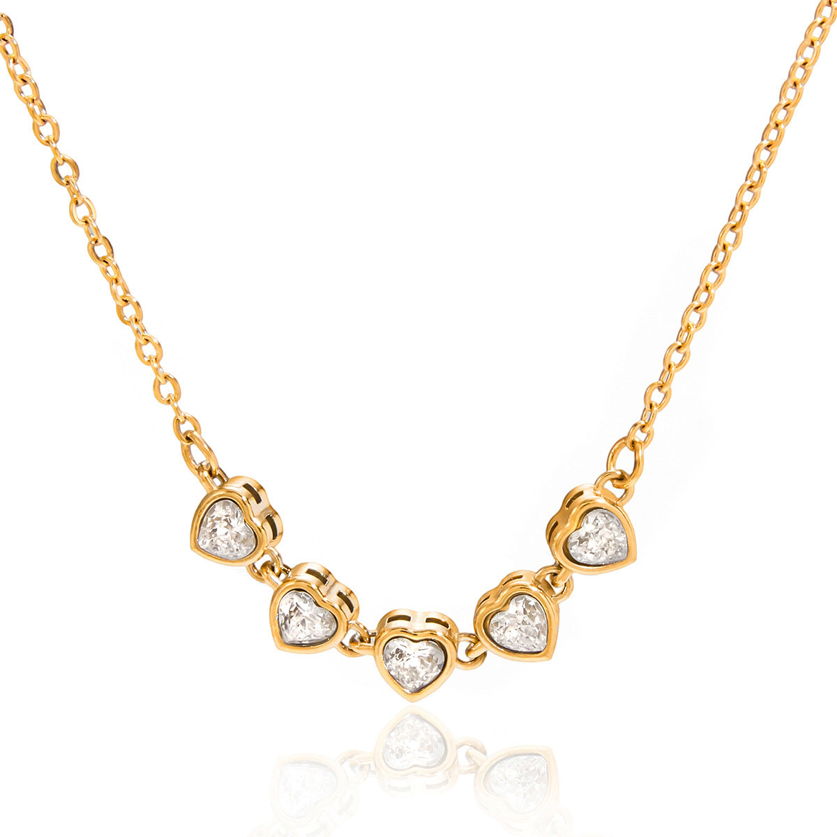 Collana con ciondolo di lusso a forma di cuore in acciaio inossidabile con intarsio di strass e finitura placcata da donna