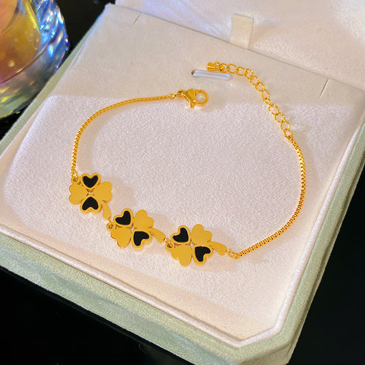 Minimalist Elegant Heart Floral Plated Titanium Steel Bracelet