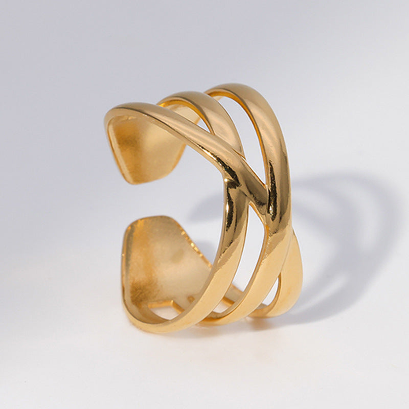 Anello aperto da donna minimalista geometrico in acciaio al titanio con finitura placcata, fascia ipoallergenica in acciaio inossidabile