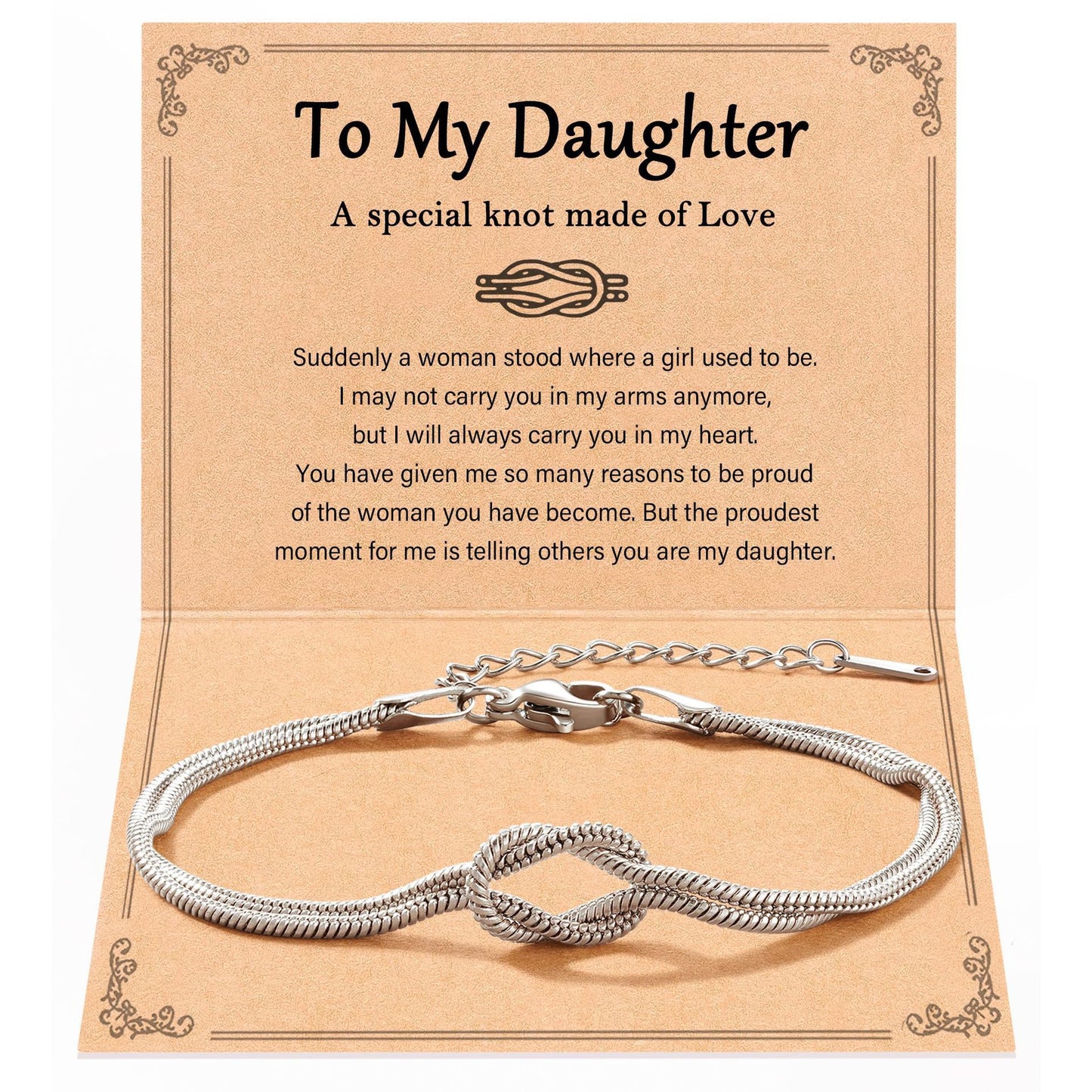 Minimalist Polished Stainless Steel Snake Chain Bracelet with Geometric Knot Design for Women