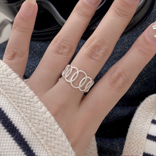 Anello da donna minimalista ovale geometrico cavo in argento sterling 925