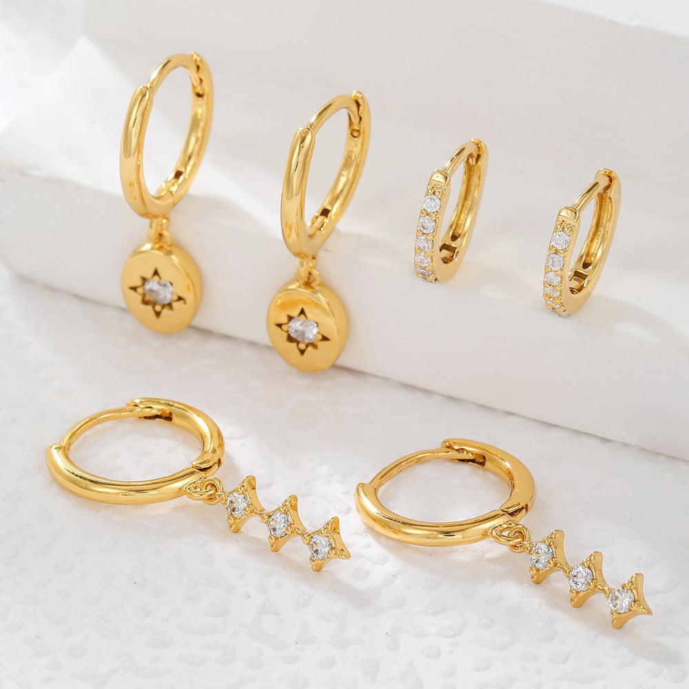 Geometric Round Brass Plated Earrings with Cubic Zirconia