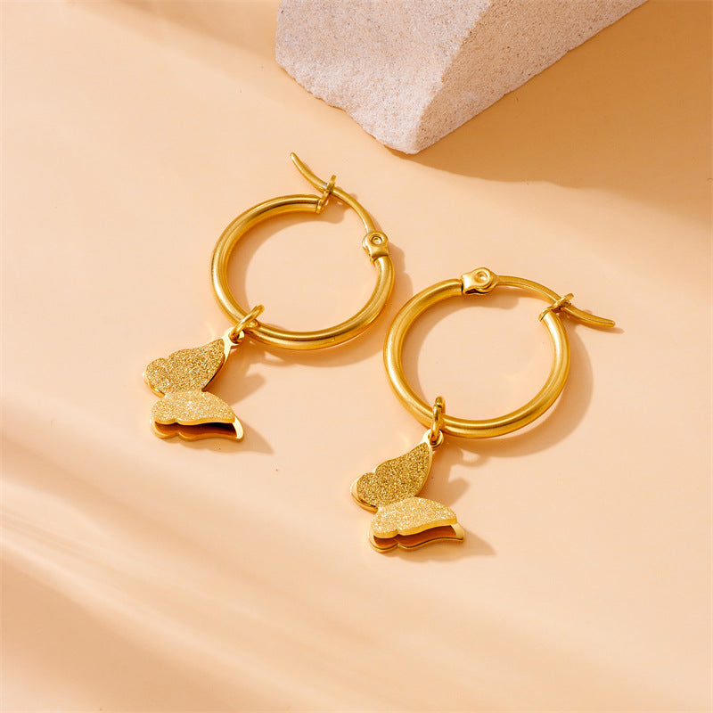 Minimalist Butterfly-Shaped Gold-Plated Stainless Steel Hoop Earrings for Women