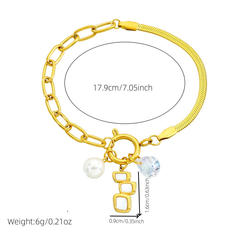 Elegant Gold Plated Heart Star Geometric Teardrop Shell Pearl Stainless Steel Bracelet for Women