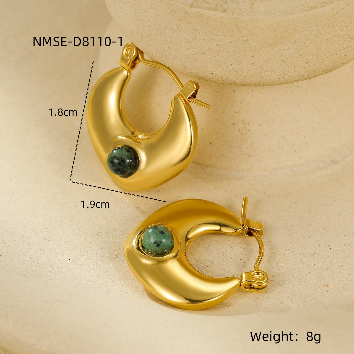 Pendientes Vintage de Piedra Natural de Tamaño Grande en Acero Inoxidable con Estrella y Forma Geométrica, Acabado Galvanizado para Mujer