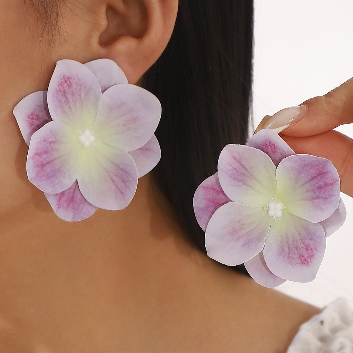 Pendientes de perlas con orquídeas florales frescas para mujer, diseño floral de tela hecho a mano, estilo de vacaciones de primavera y verano.