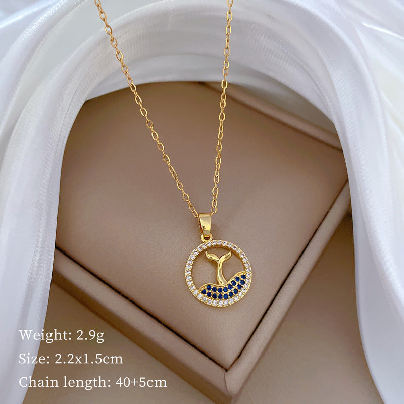 Minimalist Geometric Moon Pendant Necklace for Women and Men in Titanium Steel with Full Rhinestone Accents on Titanium Steel Chain