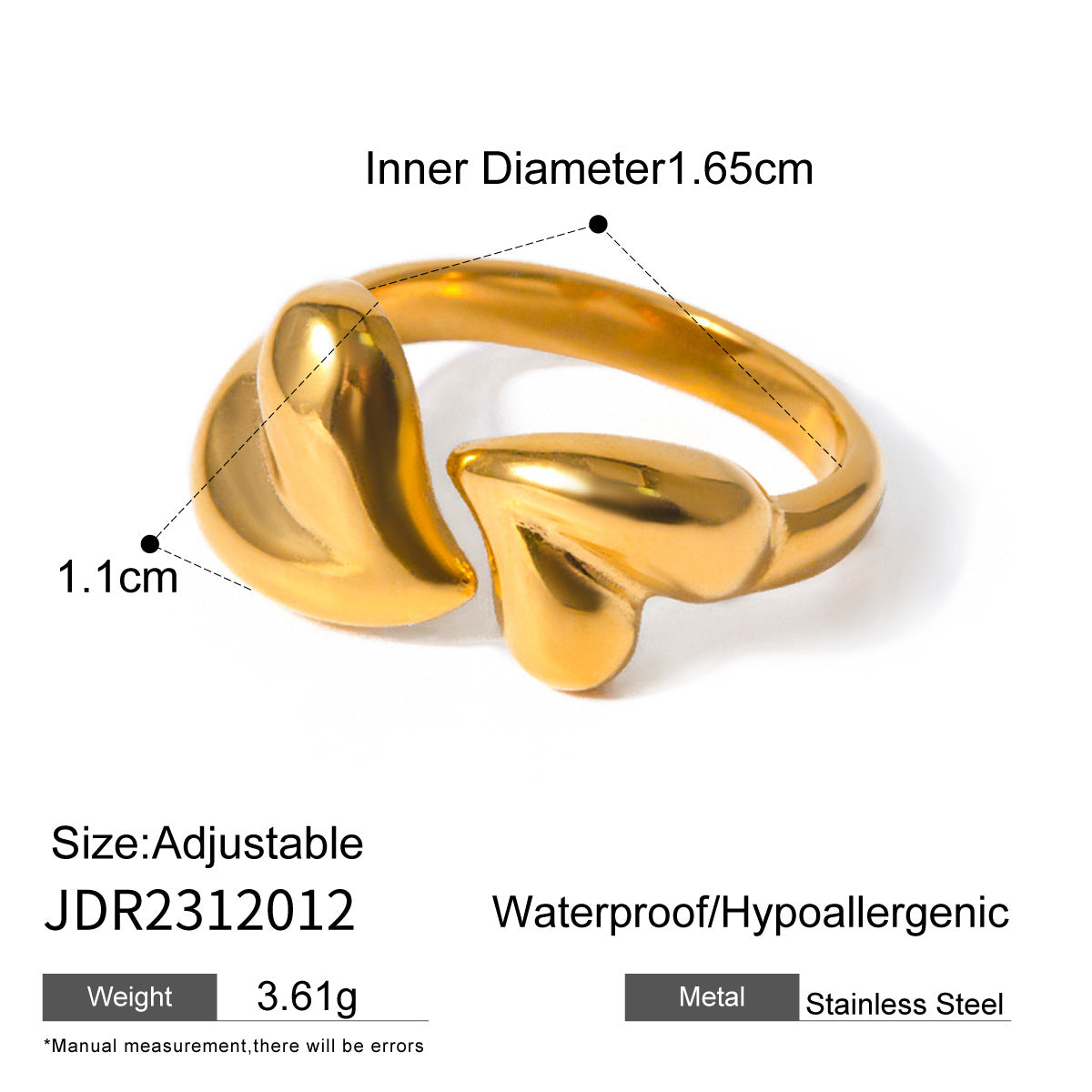 Anillo minimalista de acero inoxidable con forma de corazón para mujer