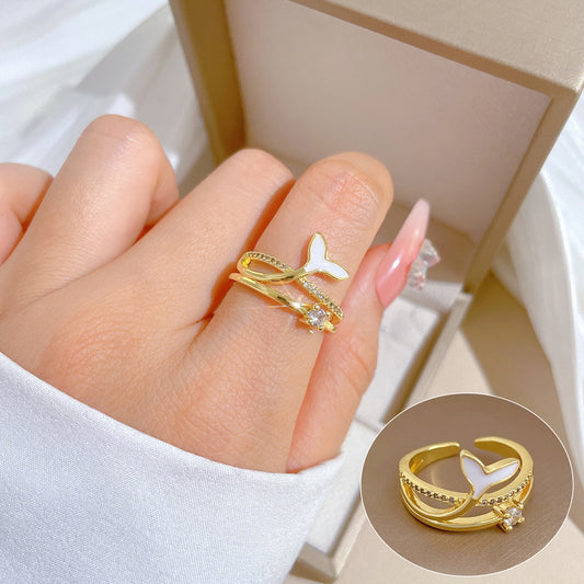 Cartoon Style Mermaid Tail Adjustable Ring in Brass with Plated Finish for Women