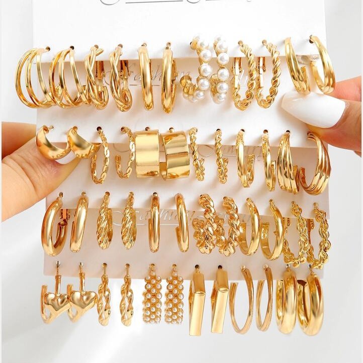 Fashion Geometric Round Gold Plated Zinc Alloy C-Shape Hoop Earrings with 925 Sterling Silver Posts