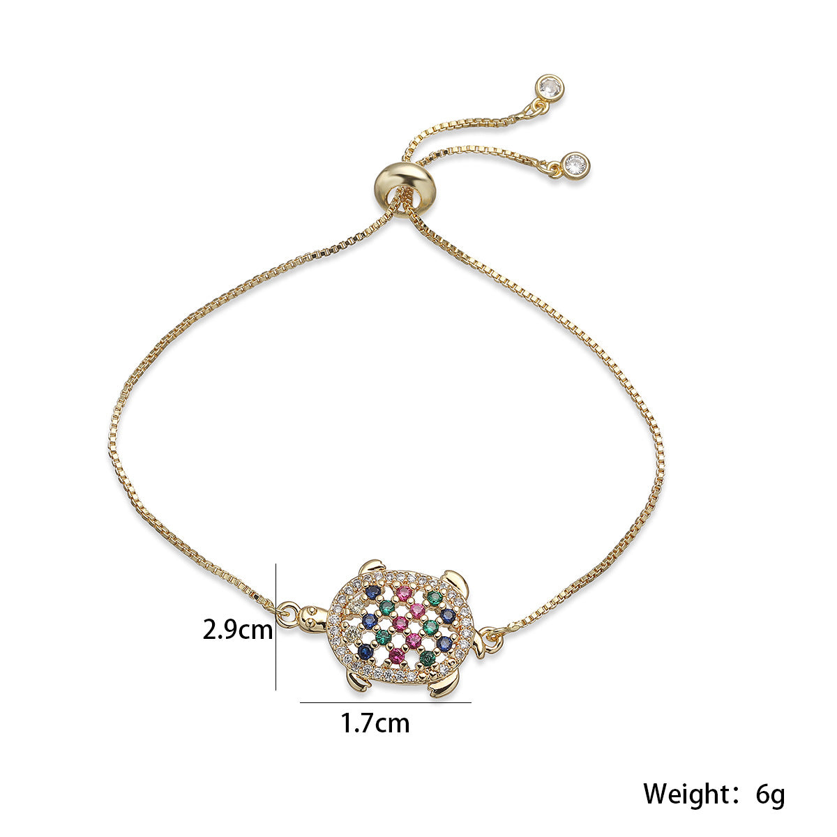 Luxury Gold Plated Brass Turtle Bracelet with Cubic Zirconia for Women