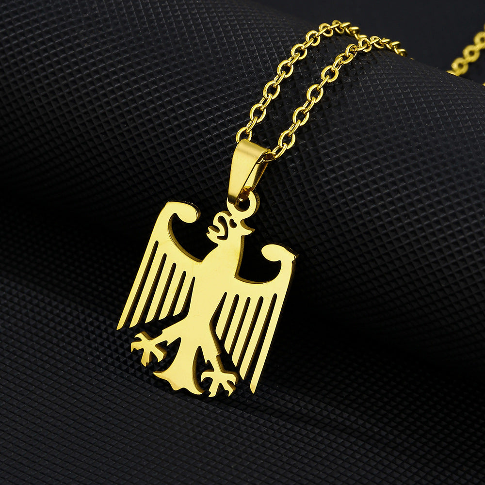 Luxury Eagle Pendant Necklace in Stainless Steel with Vacuum Plating, Flat Cross Chain, Unisex Animal Design