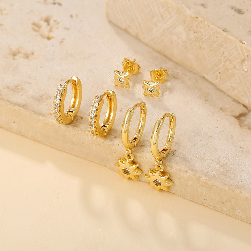 Luxury Elegant Geometric Rhinestone Inlay Alloy Earrings Set for Women