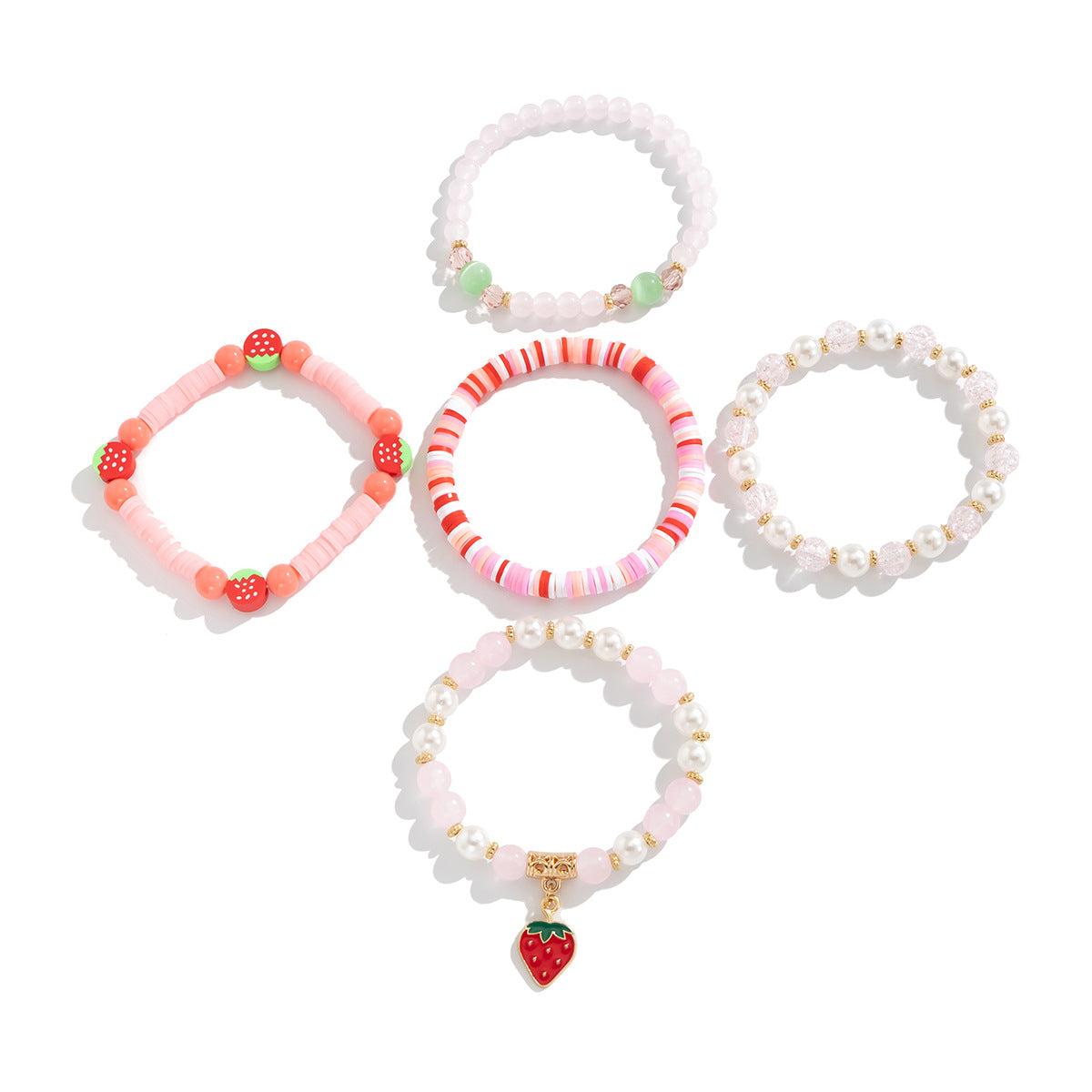 Sweet Strawberry Zinc Alloy and Acrylic Beaded Bracelet for Women