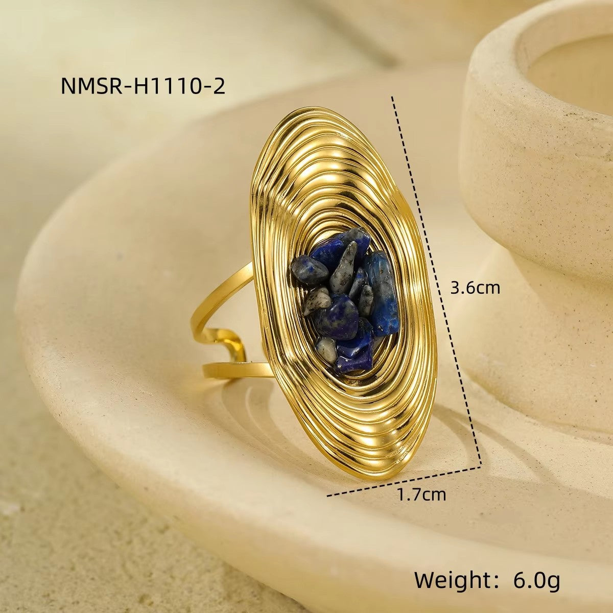 Anillo minimalista de acero inoxidable con forma ovalada e incrustaciones de piedra natural para mujer, joyería de lujo