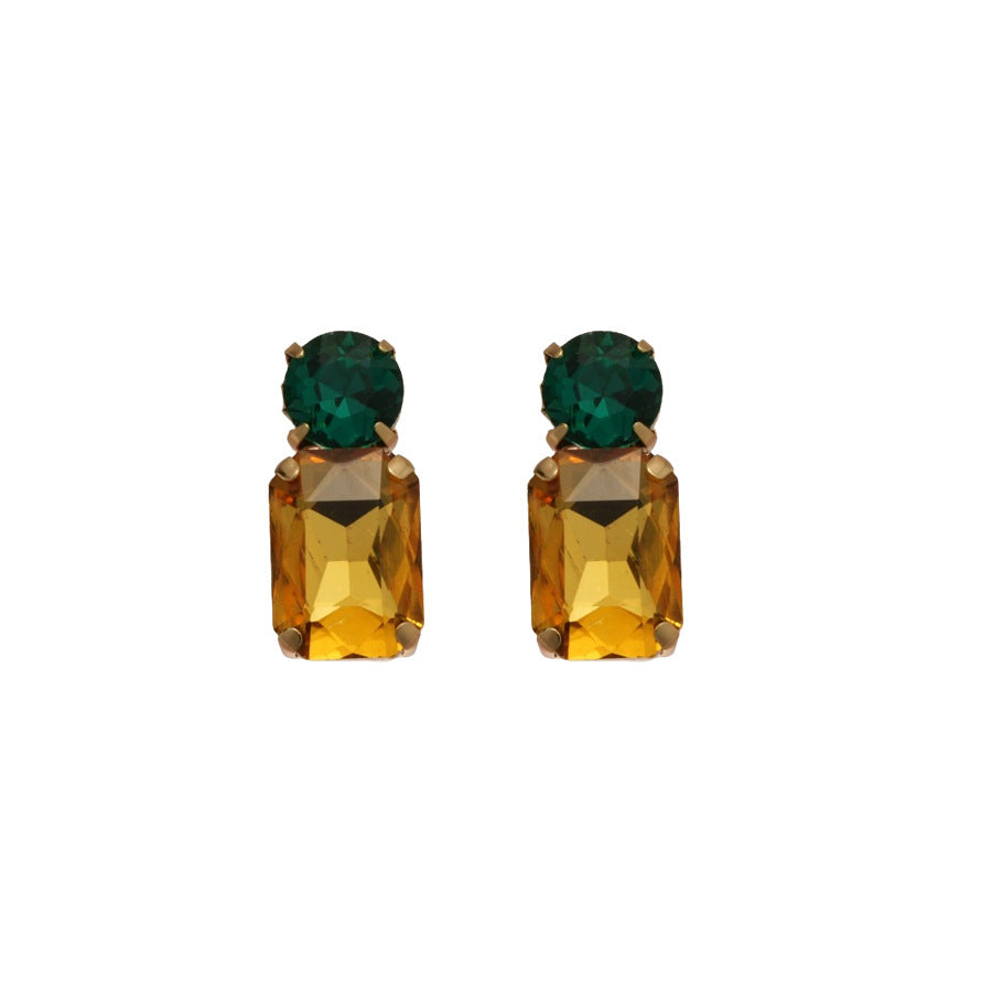 Aretes minimalistas geométricos redondos y cuadrados con incrustaciones de diamantes de imitación para mujer, de aleación con postes de acero