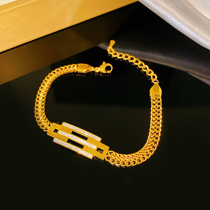 Minimalist Geometric Square Curb Chain Bracelet Titanium Steel Plated Unisex