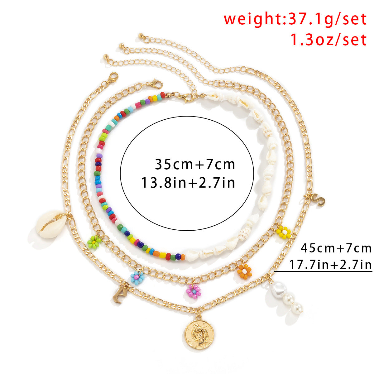 Vintage Bohemian Geometric Letter Daisy Shell Imitation Pearl Beaded Necklace for Women