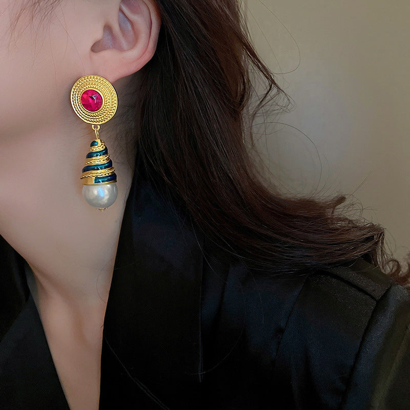 Vintage Floral Leaf Tassel Earrings in Copper for Women