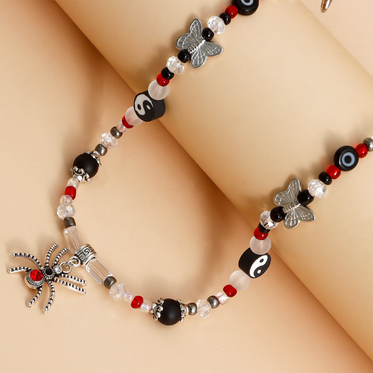 Minimalist Black and White Spider Pendant Necklace for Women with Rhinestone Inlay and Gold Plated Alloy