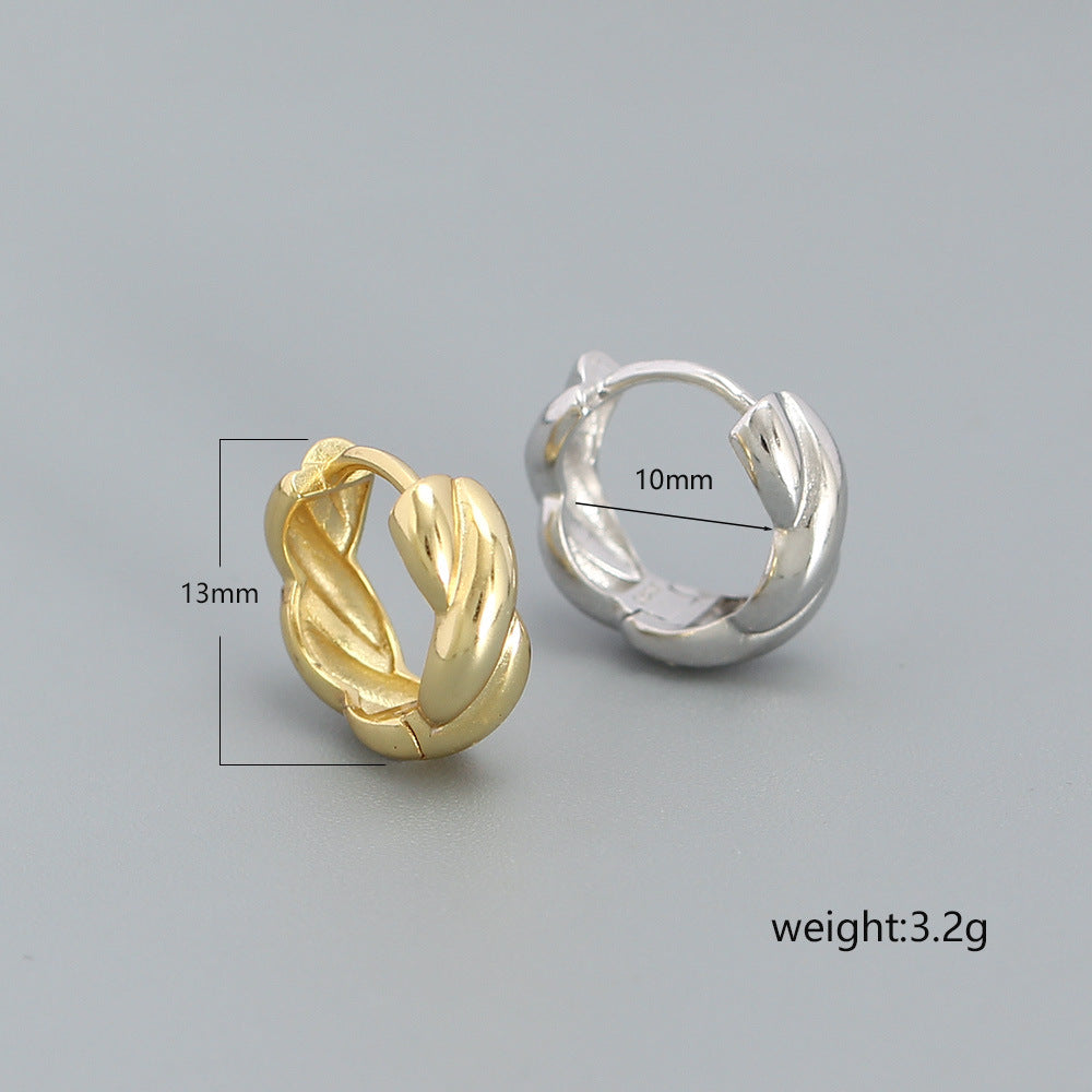 Fashionable OL Geometric Twisted Rope S925 Sterling Silver Hoop Earrings for Women