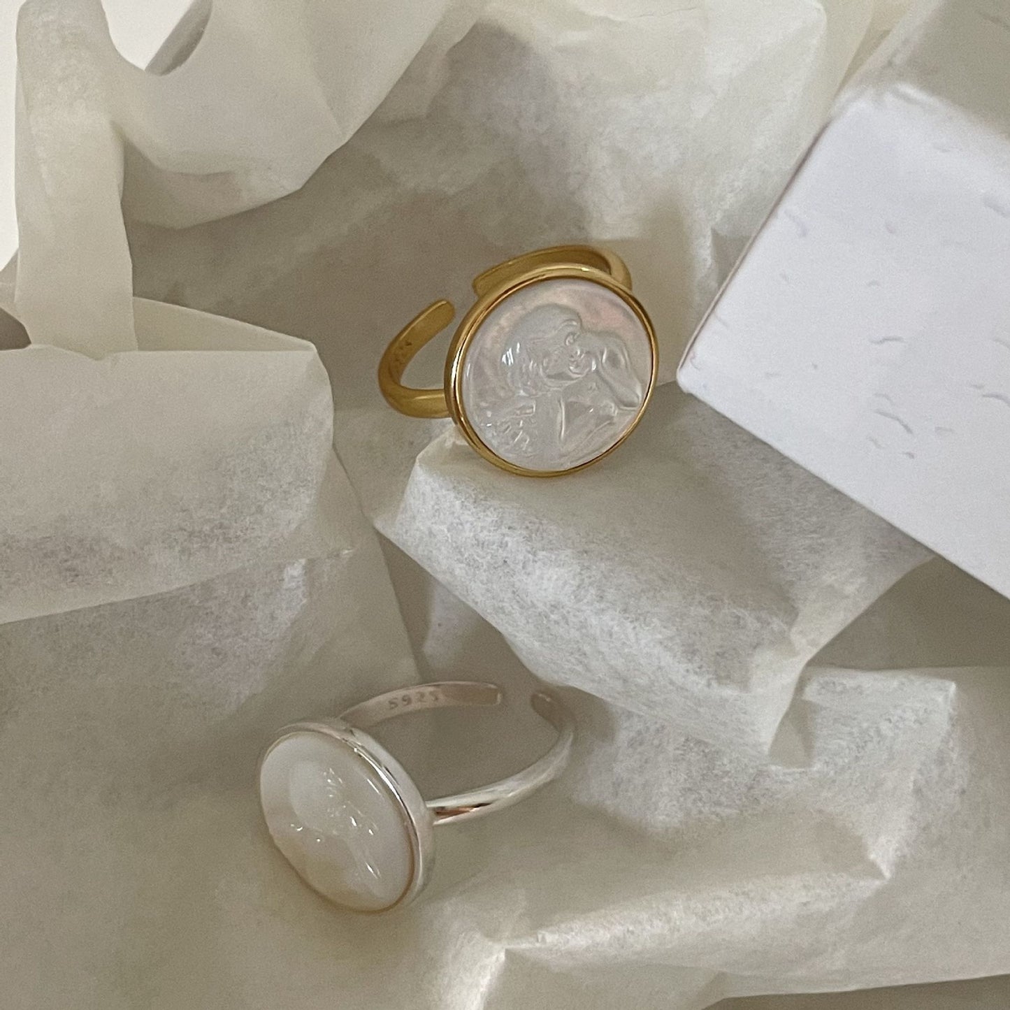 Minimalist French Style Heart-Shaped 925 Sterling Silver Ring with Beveled Square Accent for Women