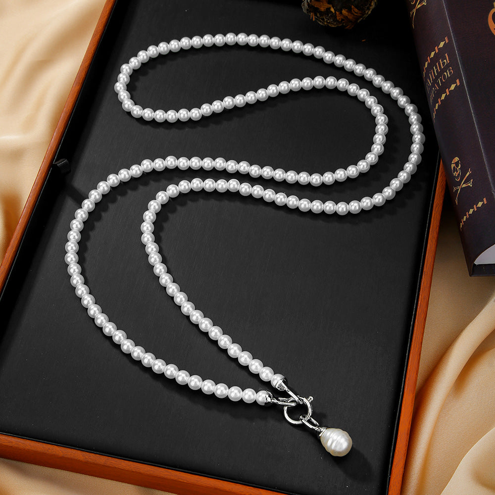 Minimalist Geometric Round Faux Pearl Alloy Multi-Layer Cable Chain Necklace Body Chain for Women and Men