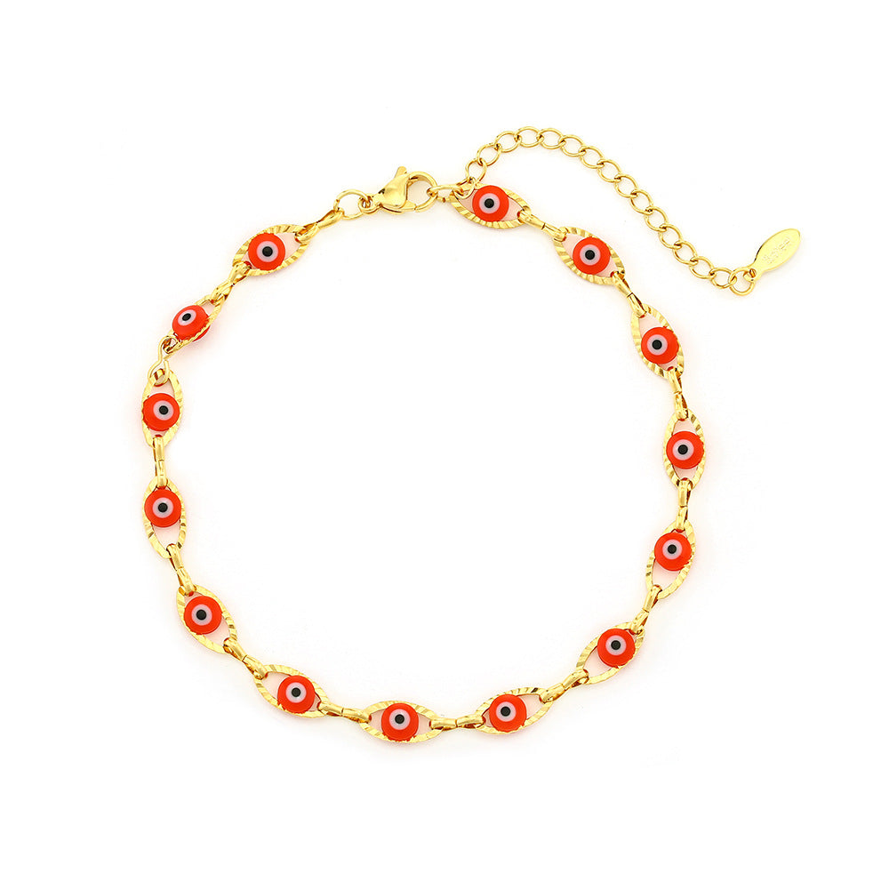Elegante tobillera geométrica de acero de titanio para mujer con esmalte, accesorio de moda